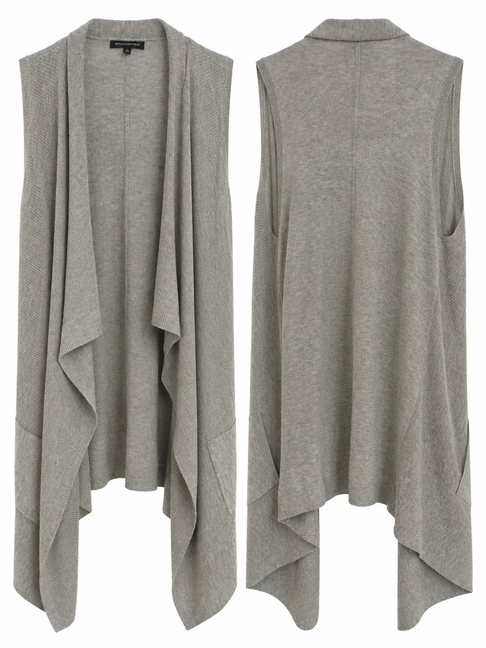 Banana Republic Sleeveless Open-Front Cardigan Lagenlook Pocket Gray Fall Layer